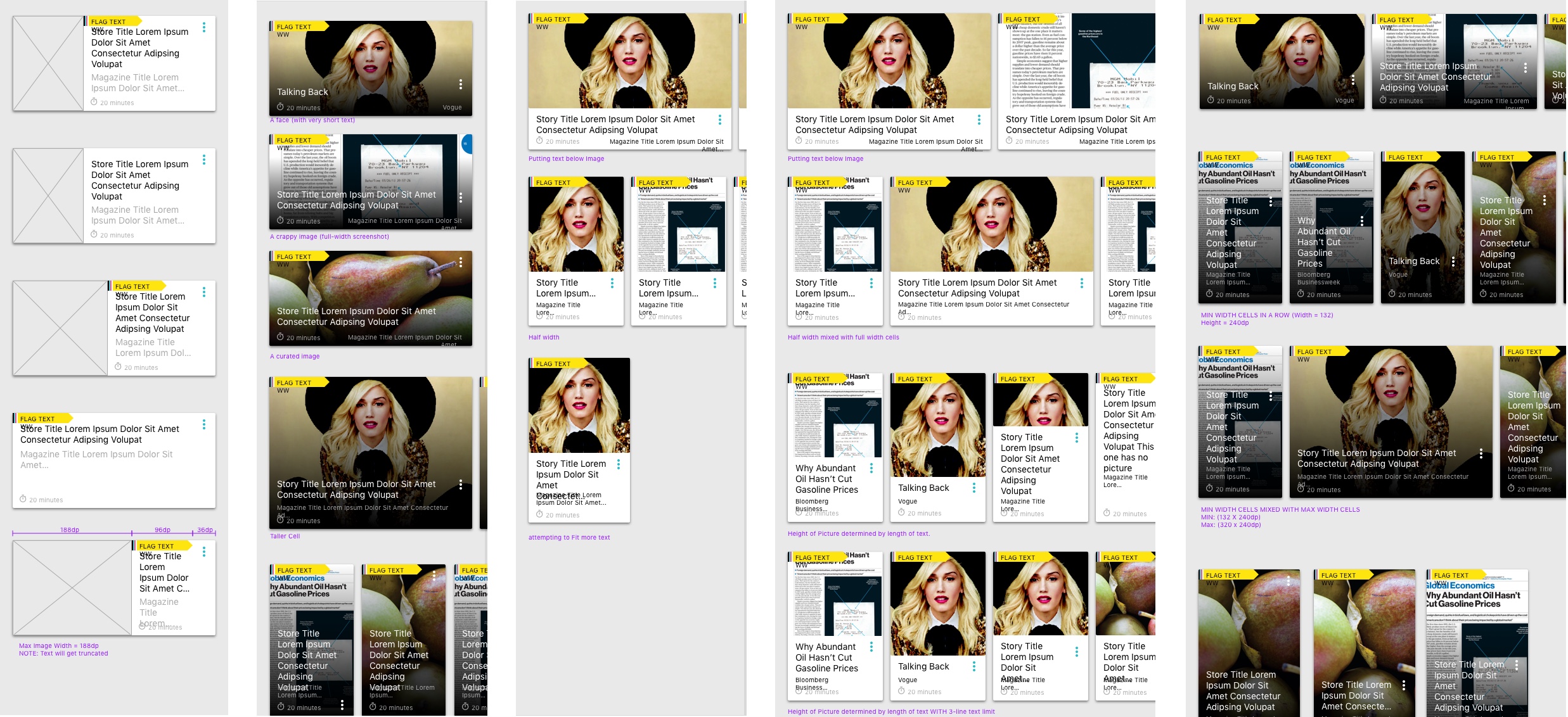 sheet of story cells with different layouts and visual treatments